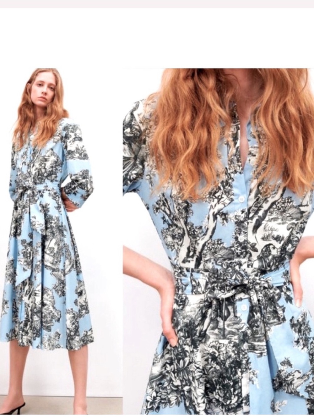 Zara Blue Floral Print Midi Dress